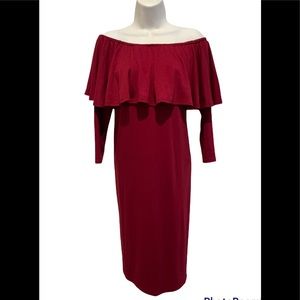 Miss Qee Burgundy Ruffled Off The Shoulder Dress